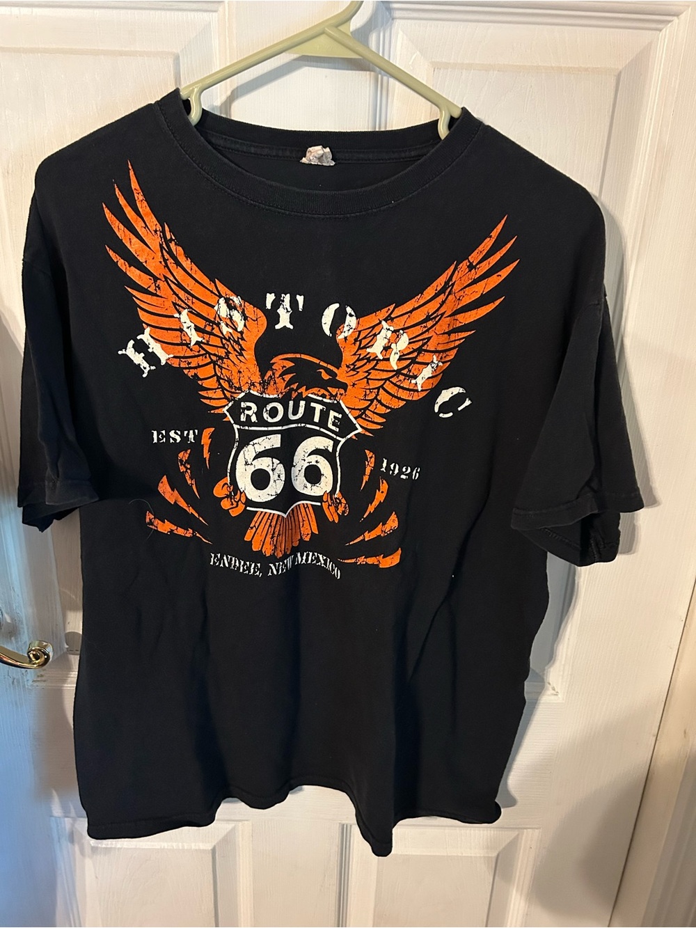 Y2K Route 66 Graphic Tee - Black with Orange Print